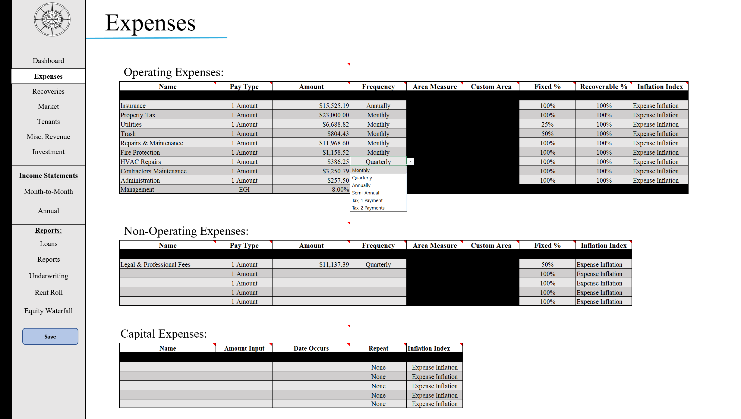Expense Tab Commercial Real Estate Appraisal Software