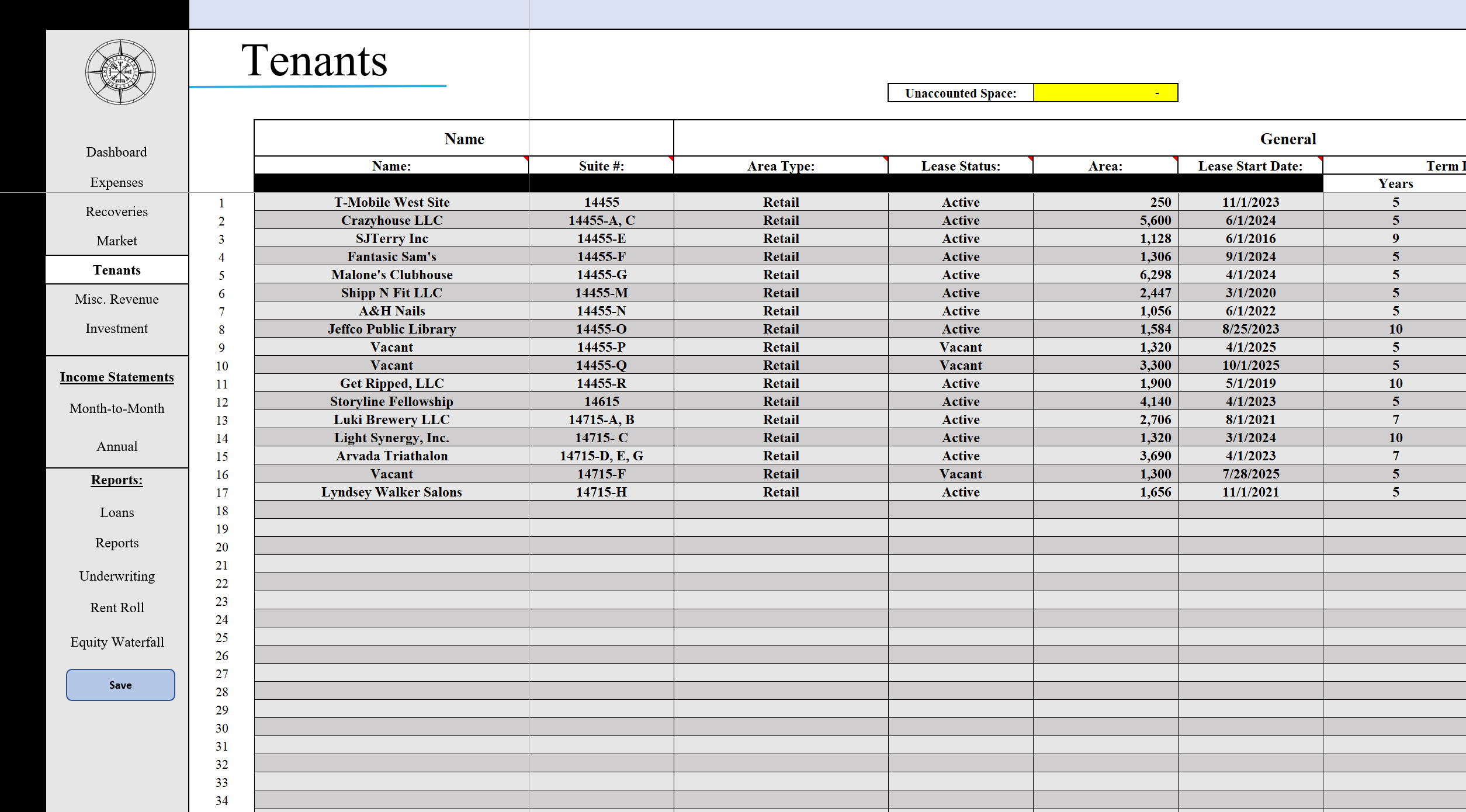 Tenants Tab Commercial Real Estate Appraisal Software