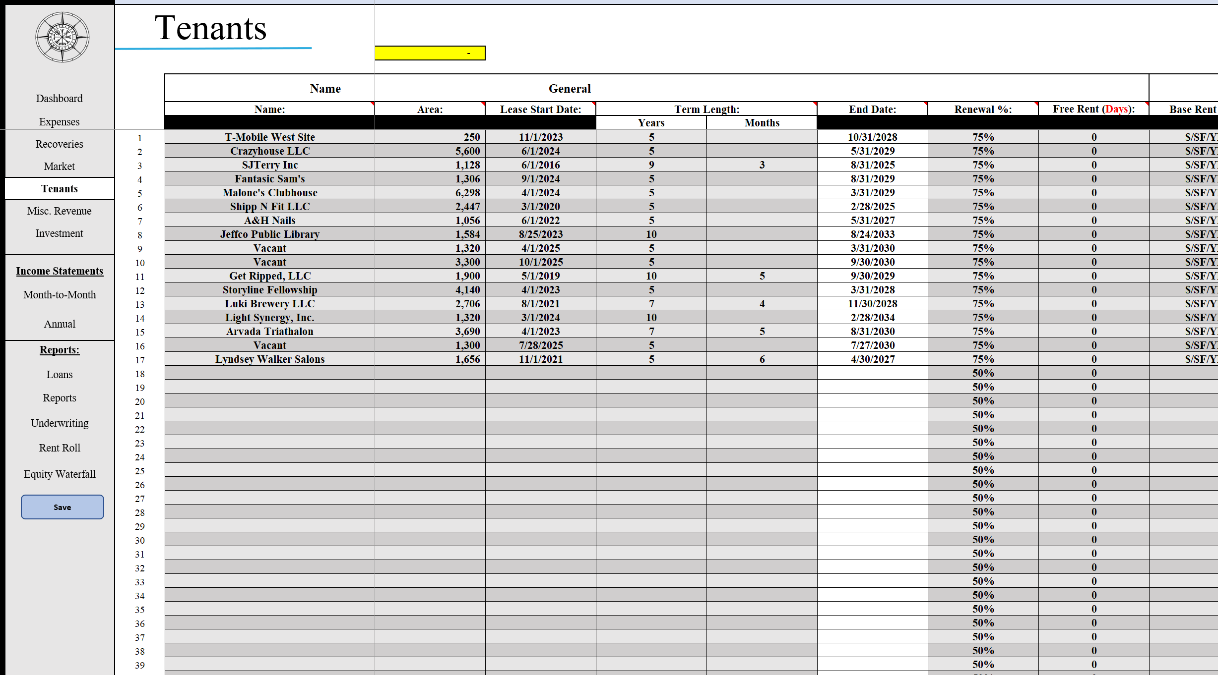 Tenants Tab